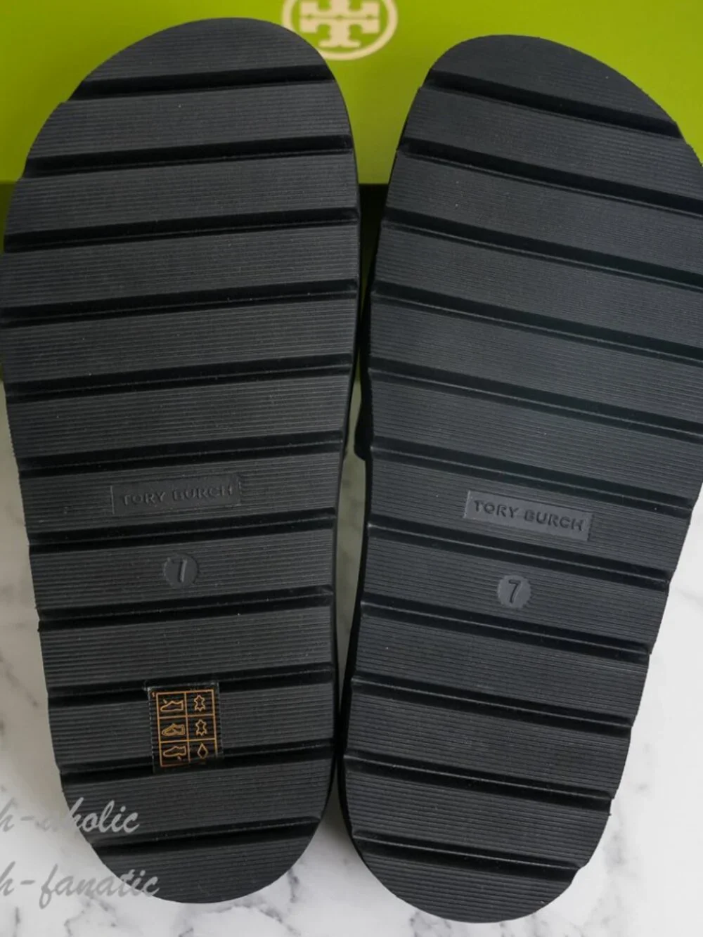 Tory Burch Everly Anatomic Lug Slide Sandal in Tortoise Patent Leather 7/7.5/8